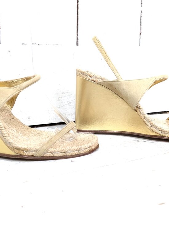 Gold suede leather open toe wedge espadrille sandal main image 0